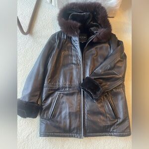 Marc New York Brown real Leather Jacket with Brown genuine fox Fur